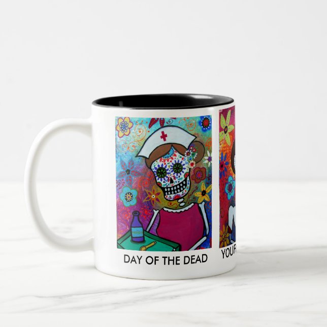 DIA DE LOS MUERTOS NURSE Two-Tone COFFEE MUG (Left)