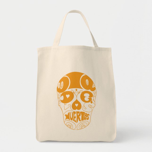 Dia De Los Muertos Orange Skull Tote Bag (Front)