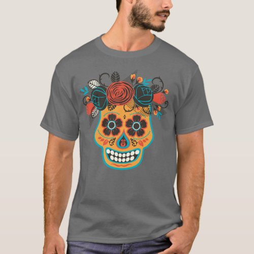 Dia de los Muertos Orange Sugar Skull T_Shirt
