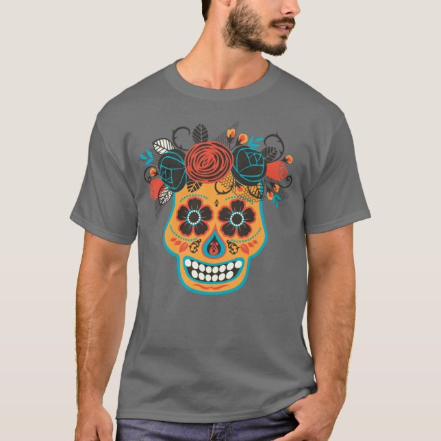 Dia de los Muertos Orange Sugar Skull T-Shirt (Front)