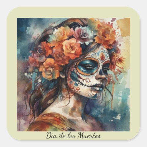 Dia de los Muertos painted face customizable Square Sticker