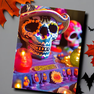 Dia De Los Muertos Painted Mexico Calavera Display Holiday Postcard