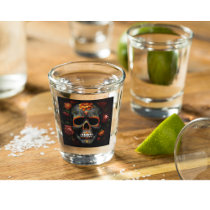 Dia de los Muertos painted skull flower calavera Shot Glass