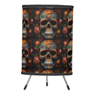 Dia de los Muertos painted skull flower calavera Tripod Lamp