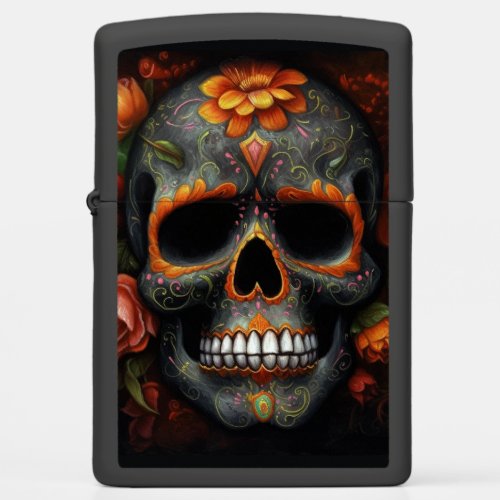 Dia de los Muertos painted skull flower calavera Zippo Lighter