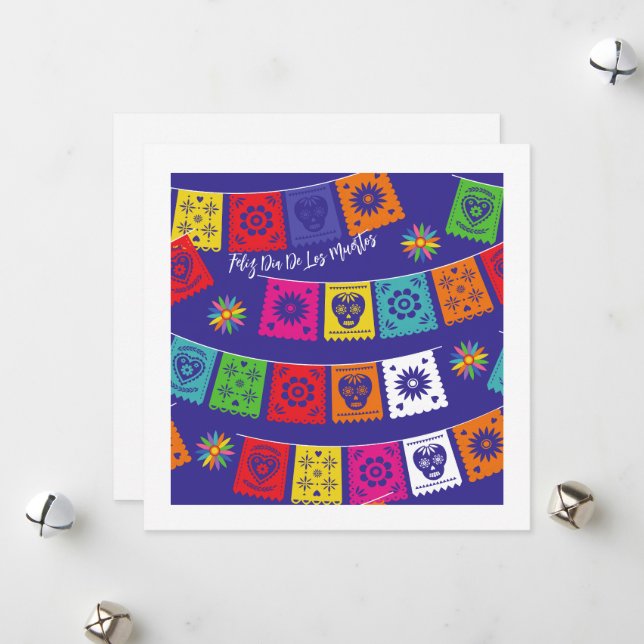 Dia De Los Muertos Papel Picado Holiday Card (Front/Back In Situ)