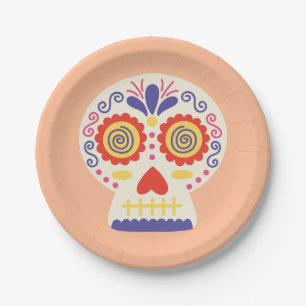 Dia de los Muertos Party Decor Orange Paper Plates
