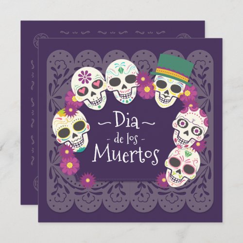 Dia de los Muertos Pink Floral Skulls  Invitation