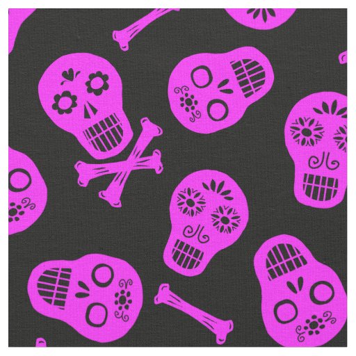 Dia de los Muertos Pink Paper Skulls Pattern Fabric