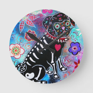 Dia de los Muertos Pug Dog Lover Round Clock