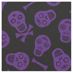 Dia de los Muertos Purple Paper Skulls Pattern Fabric