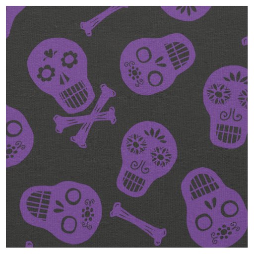 Dia de los Muertos Purple Paper Skulls Pattern Fabric