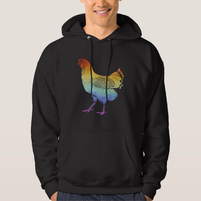 Dia De Los Muertos Rainbow Rooster Skull Cockerel Hoodie (Front)