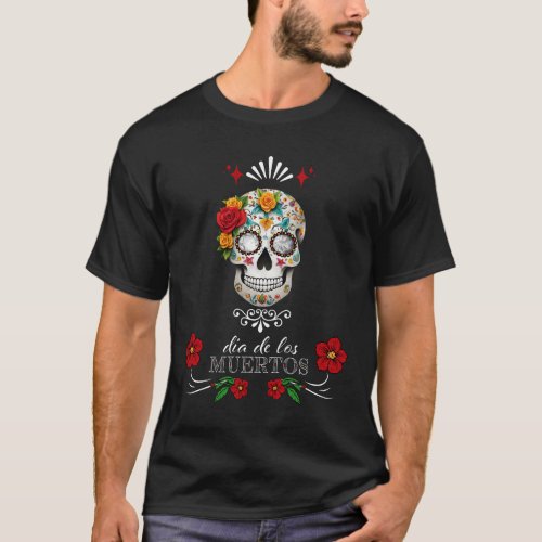 Dia de los Muertos Rose Skull T_Shirt