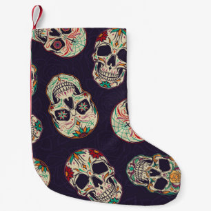 Dia de los muertos seamless pattern with sugar sku small christmas stocking