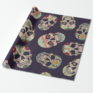Dia de los muertos seamless pattern with sugar sku wrapping paper