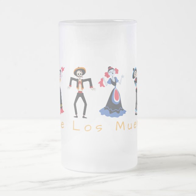 Dia De Los Muertos Silly Skeletons Frosted Beer Mu Frosted Glass Beer Mug (Center)