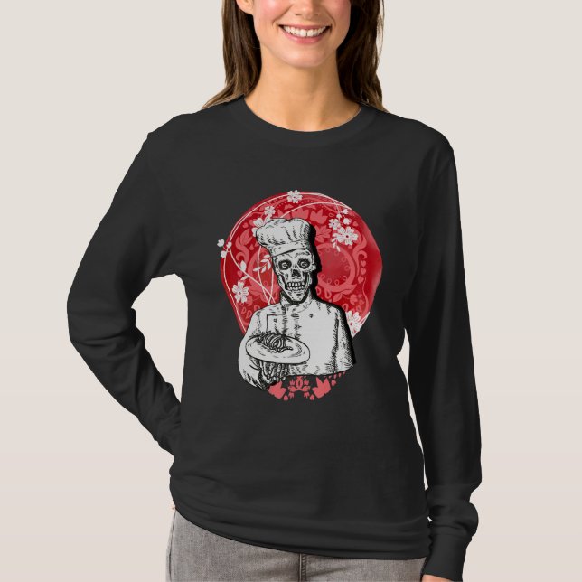 Dia de los Muertos Skeleton Chef Sugar Skull Moon T-Shirt (Front)