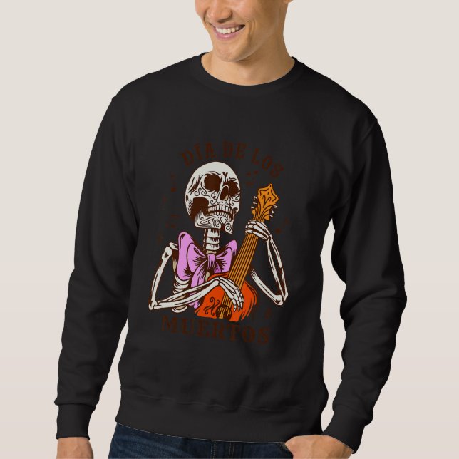 Dia De Los Muertos Skeleton Colourful Bow Music Gu Sweatshirt (Front)