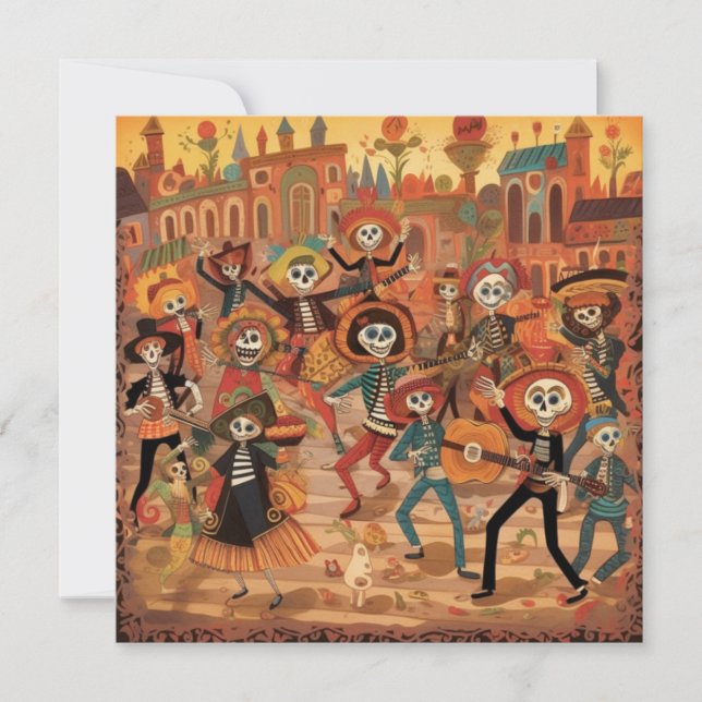 Dia de los Muertos, "Skeleton Fiesta Parade" Invitation (Front)