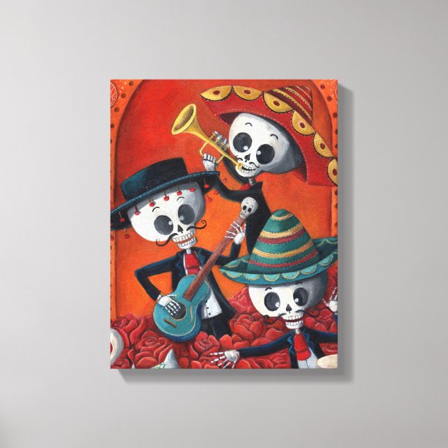 Dia de Los Muertos Skeleton Mariachi Trio Canvas Print (Front)
