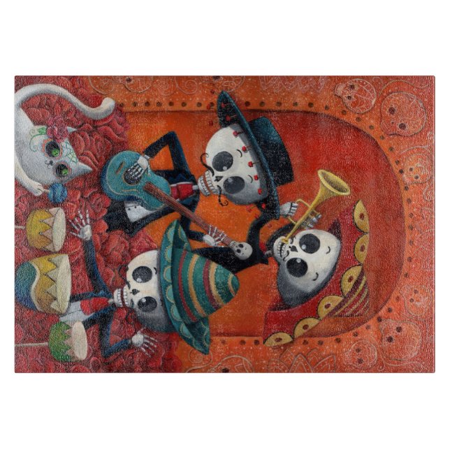 Dia de Los Muertos Skeleton Mariachi Trio Cutting Board (Front)