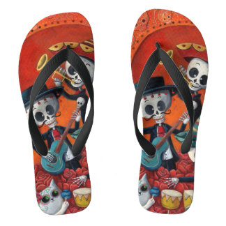 Dia de Los Muertos Skeleton Mariachi Trio Flip Flops