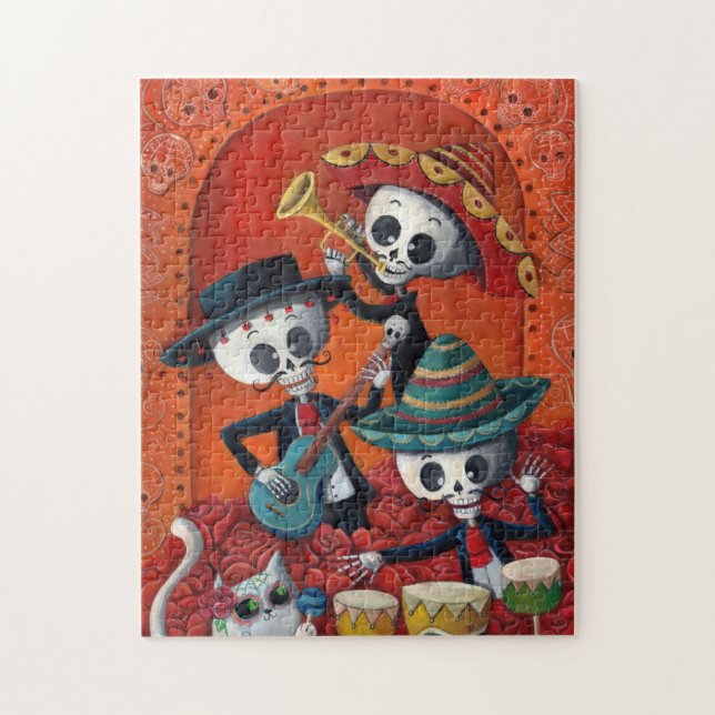 Dia de Los Muertos Skeleton Mariachi Trio Jigsaw Puzzle (Vertical)