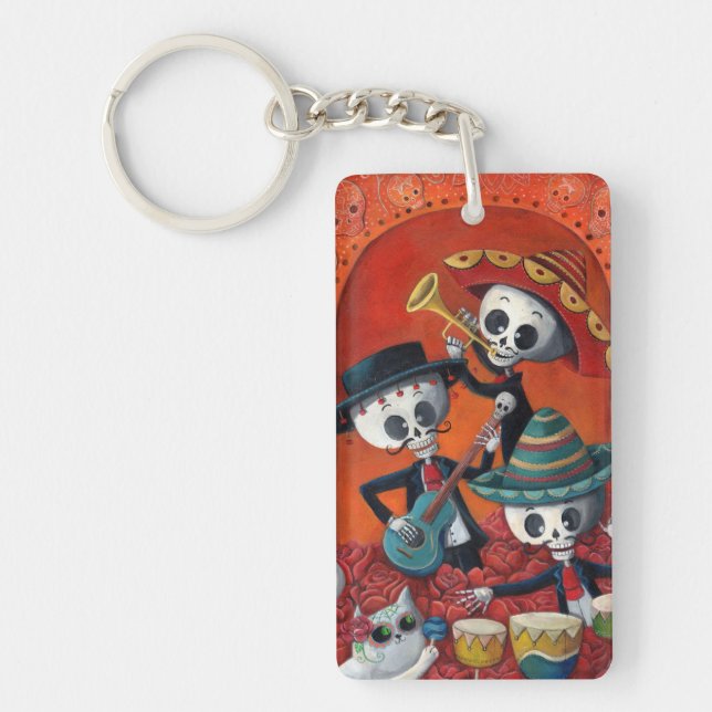 Dia de Los Muertos Skeleton Mariachi Trio Keychain (Front)