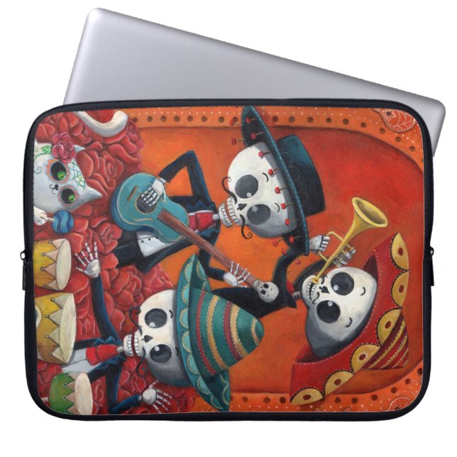 Dia de Los Muertos Skeleton Mariachi Trio Laptop Sleeve (Front)