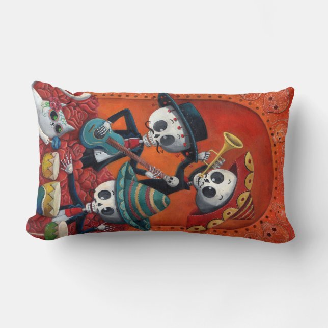 Dia de Los Muertos Skeleton Mariachi Trio Lumbar Pillow (Front)