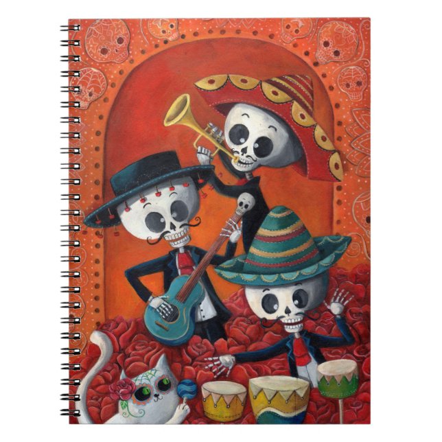 Dia de Los Muertos Skeleton Mariachi Trio Notebook (Front)