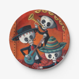 Dia de Los Muertos Skeleton Mariachi Trio Paper Plates