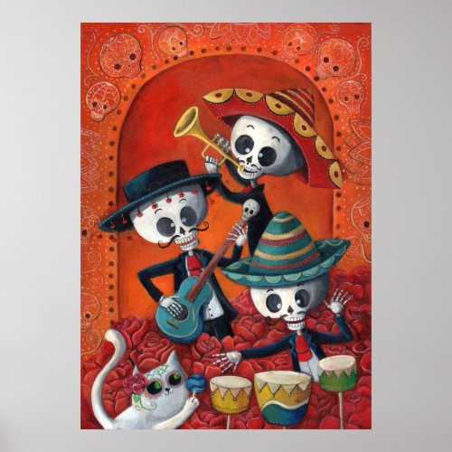 Dia de Los Muertos Skeleton Mariachi Trio Poster