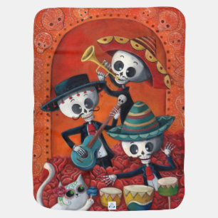 Dia de Los Muertos Skeleton Mariachi Trio Swaddle Blanket