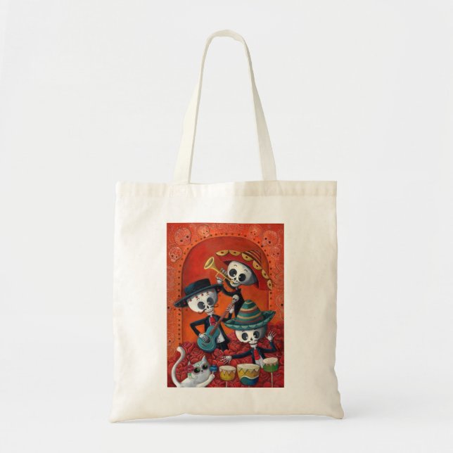 Dia de Los Muertos Skeleton Mariachi Trio Tote Bag (Front)