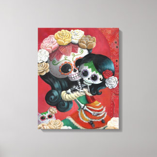 Dia de Los Muertos Skeletons Mother and Daughter Canvas Print