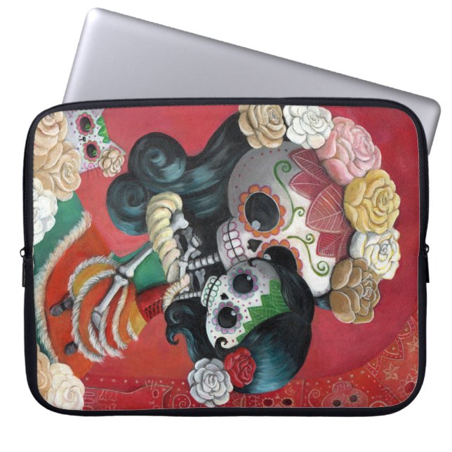 Dia de Los Muertos Skeletons Mother and Daughter Laptop Sleeve (Front)