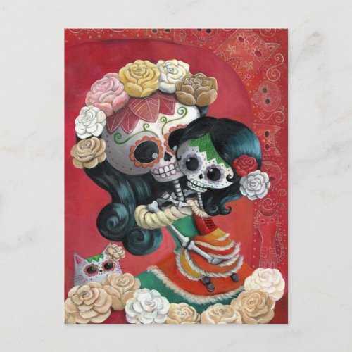 Dia de Los Muertos Skeletons Mother and Daughter Postcard