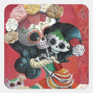 Dia de Los Muertos Skeletons Mother and Daughter Square Sticker