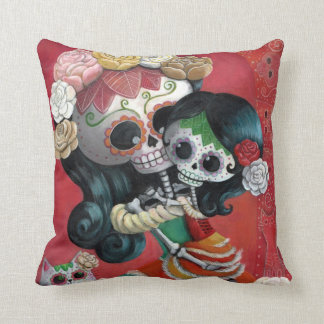 Dia de Los Muertos Skeletons Mother and Daughter Throw Pillow