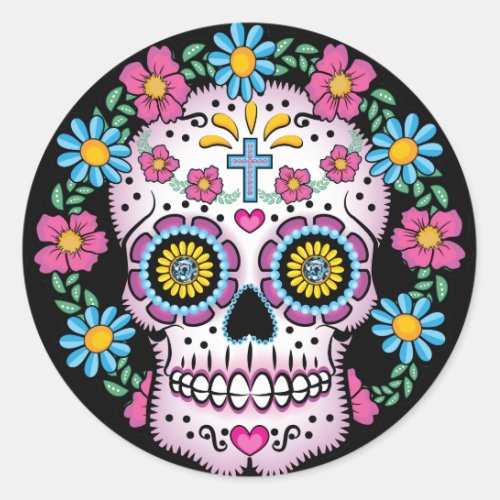 Dia de los Muertos Skull Classic Round Sticker