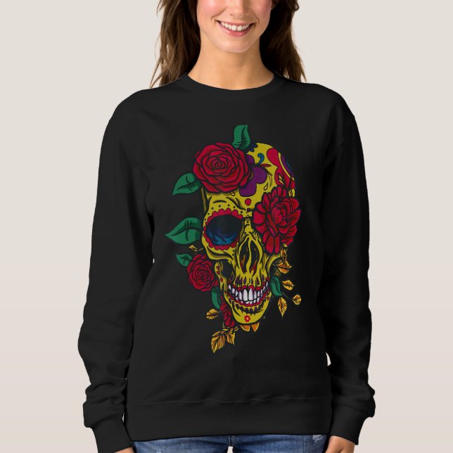 Dia De Los Muertos Skull Mask Roses Day Of Dead Sweatshirt (Front)