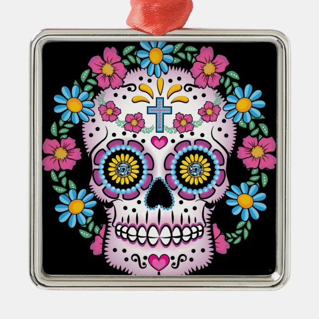 Dia de los Muertos Skull Metal Ornament (Front)