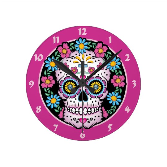 Dia de los Muertos Skull Round Clock