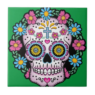 Dia de los Muertos Skull Tile