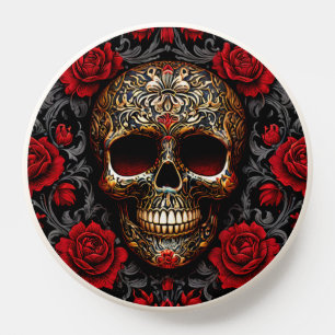 Dia de los Muertos Skull with Red Roses PopSocket