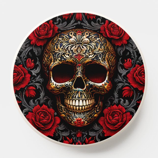 Dia de los Muertos Skull with Red Roses PopSocket (Popsocket)