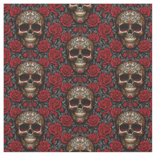 Dia de los Muertos Skulls and Roses Fabric