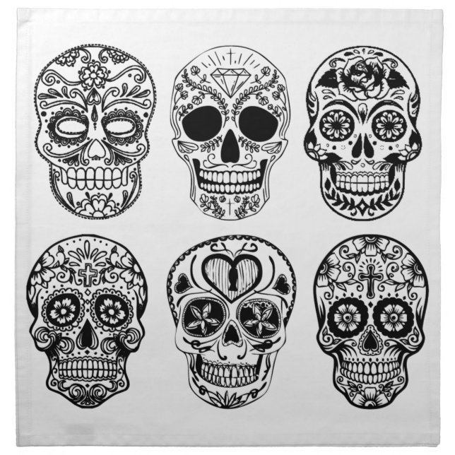 Dia de los Muertos Skulls (Day of the Dead) Cloth Napkin (Front)